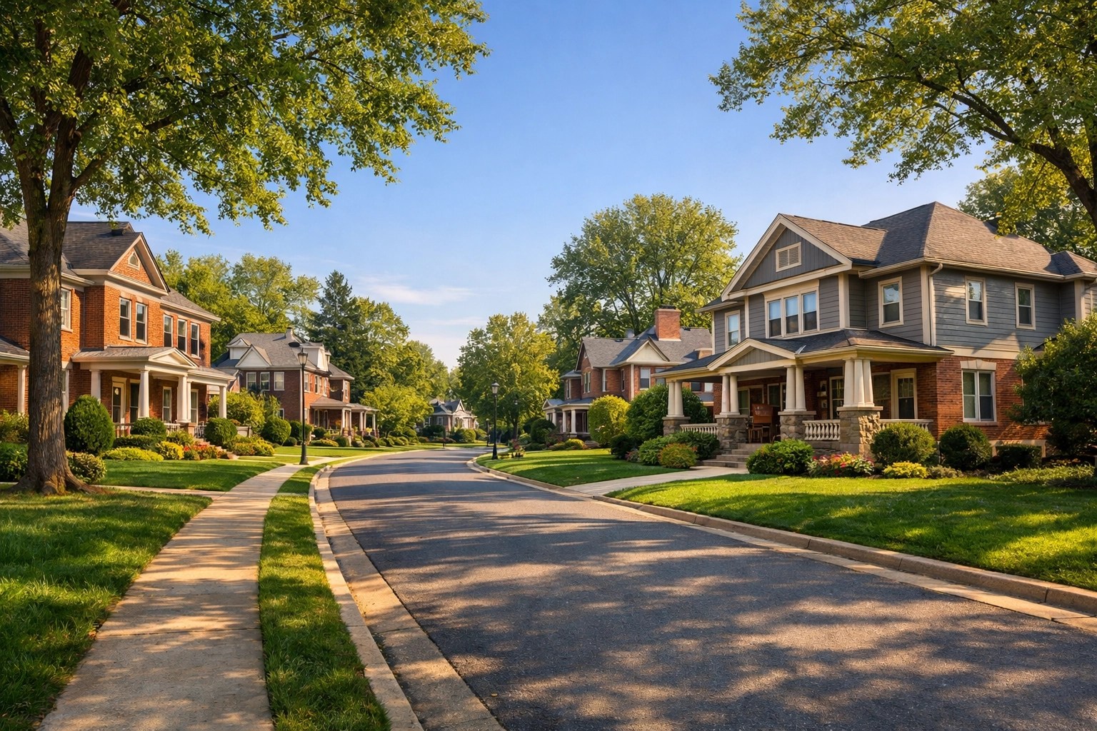 Quiet suburban street in Montgomery County featuring well-maintained houses for long-term investment.