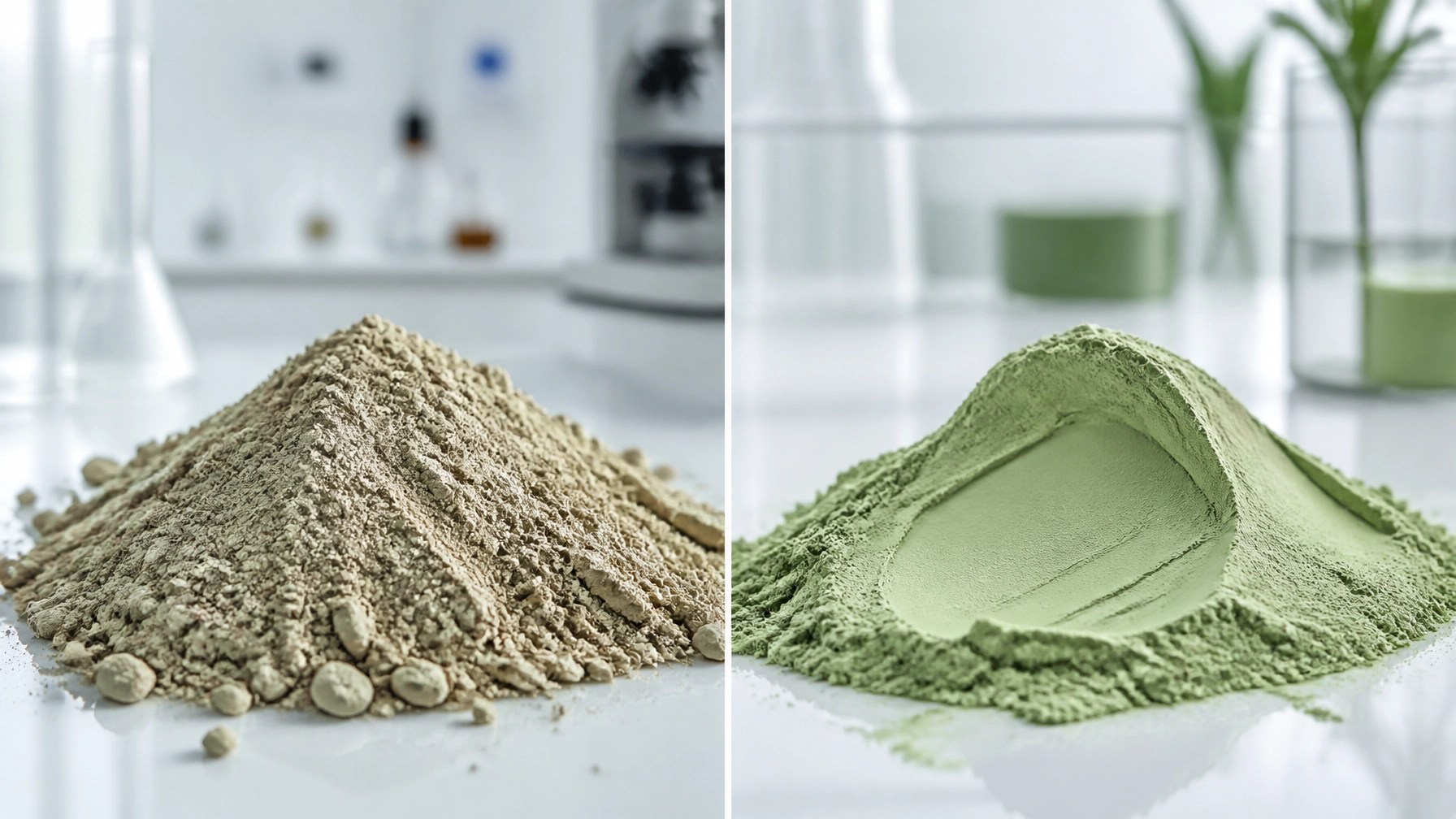 Comparison between low-quality dusty clay and premium smooth Clayer green clay