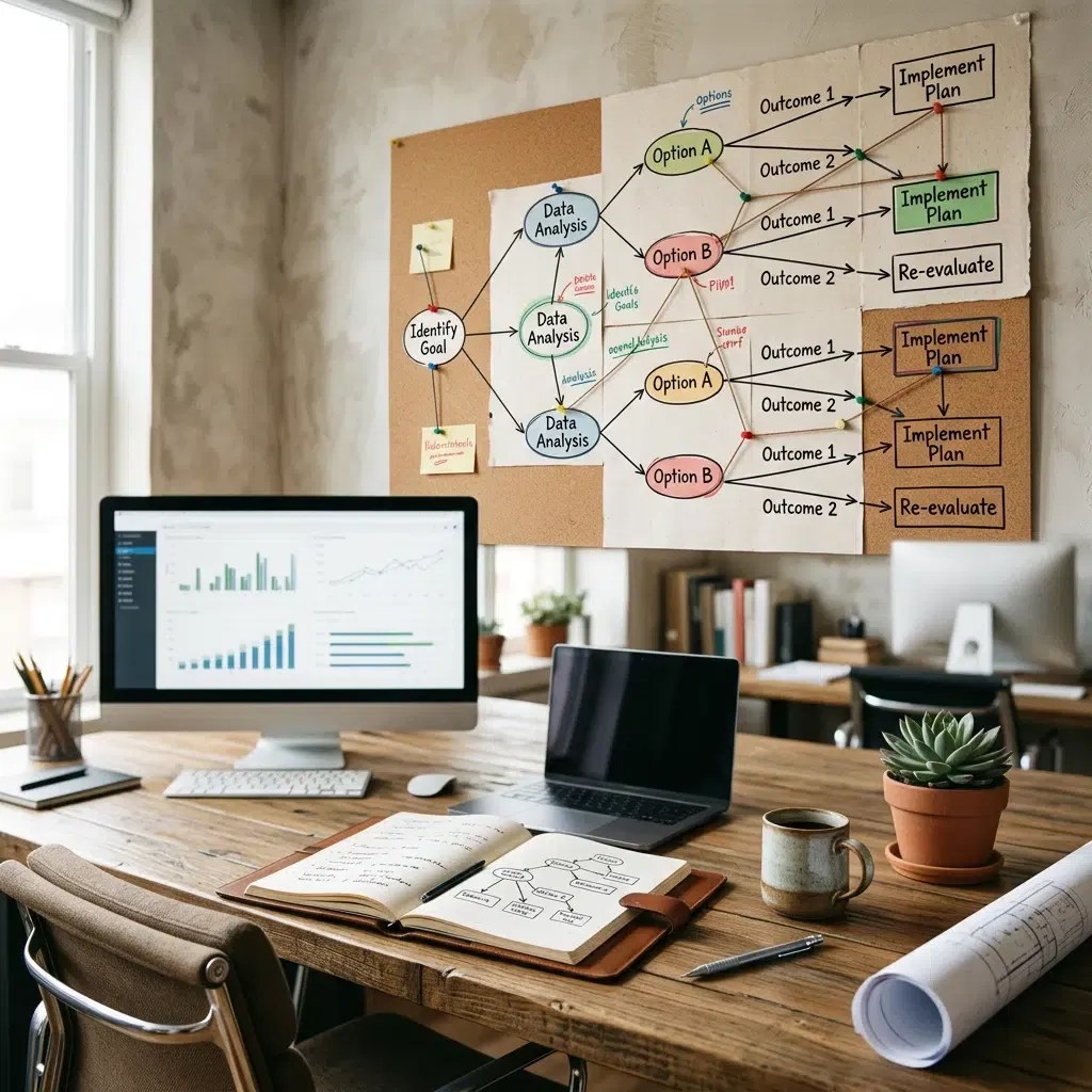 A diagram showing a clear step-by-step process mapping for marketing strategy execution.