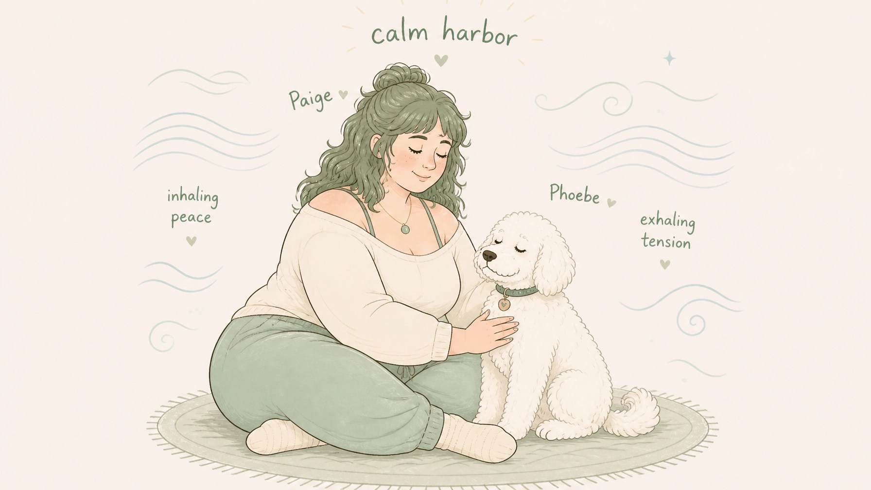 Paige sitting calmly with Phoebe, practicing grounding and co-regulation.