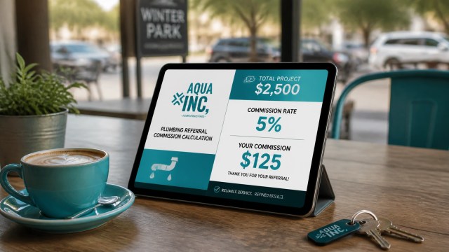 Infographic concept showing 5% commission calculation on a mobile device