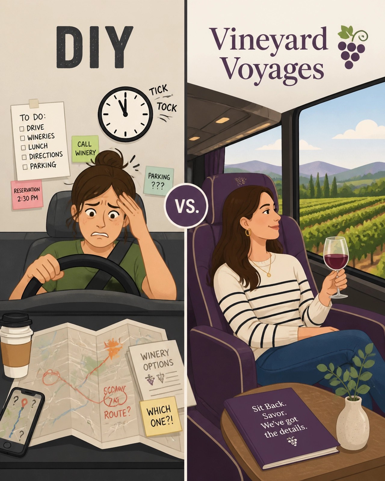 Comparison of DIY stress vs Vineyard Voyages relaxation