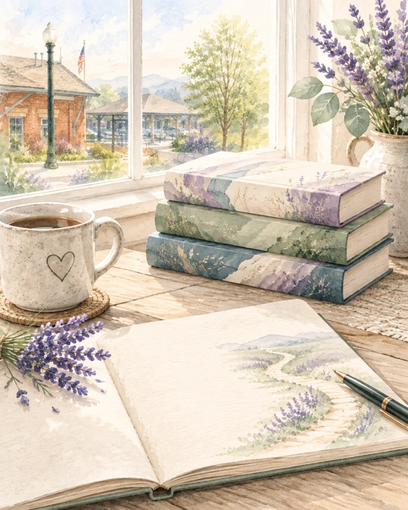 Grace after failure Watercolor illustration of a journal, mug, flowers, and coordinated Grace Series book mockups in a peaceful writing space