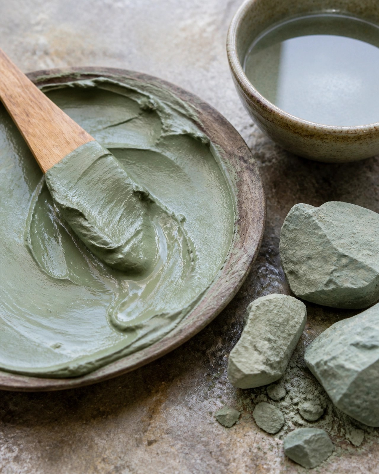 Close-up of mineral-rich green clay paste