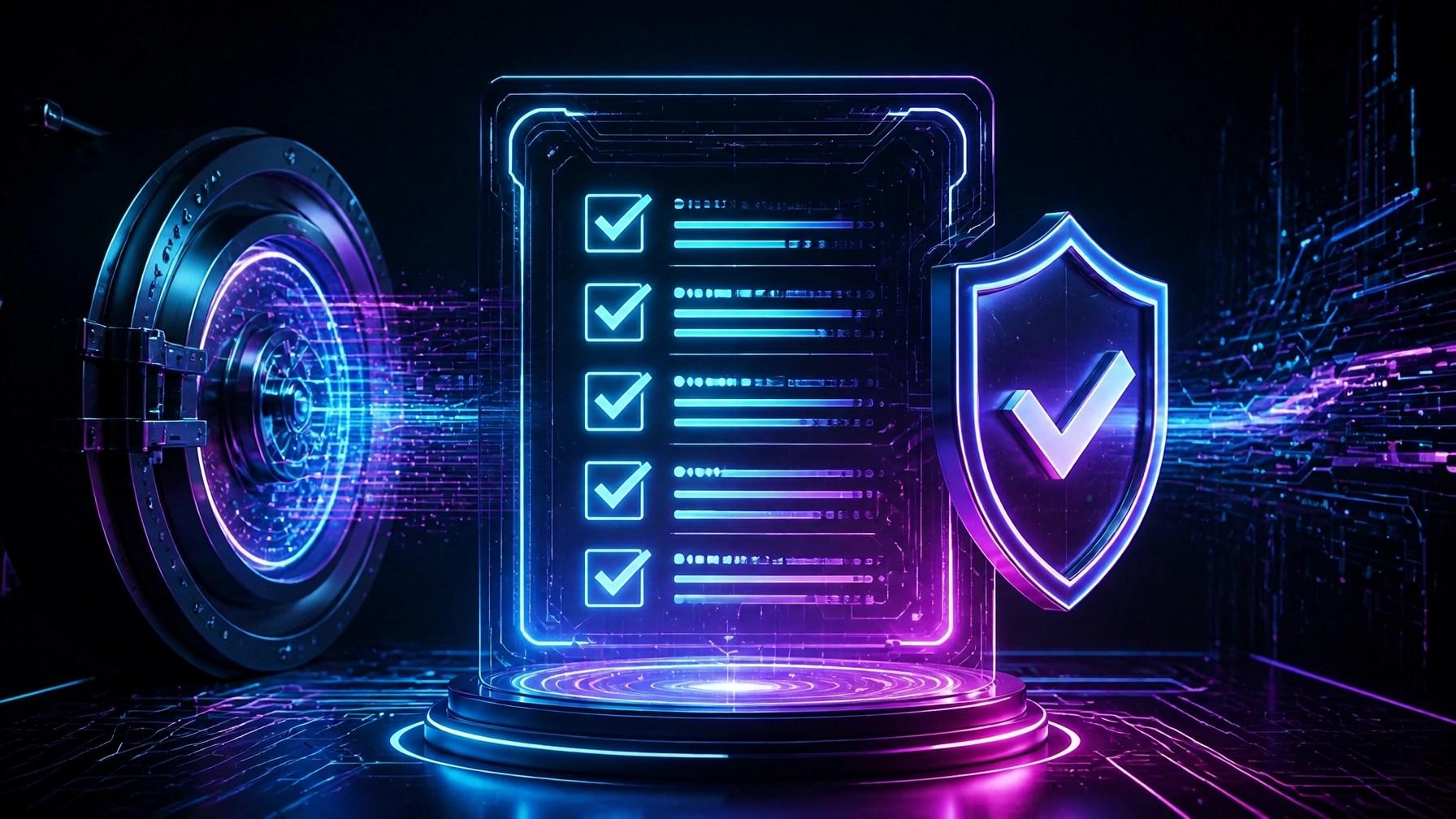 Holographic checklist representing tamper-resistant audit evidence and compliance