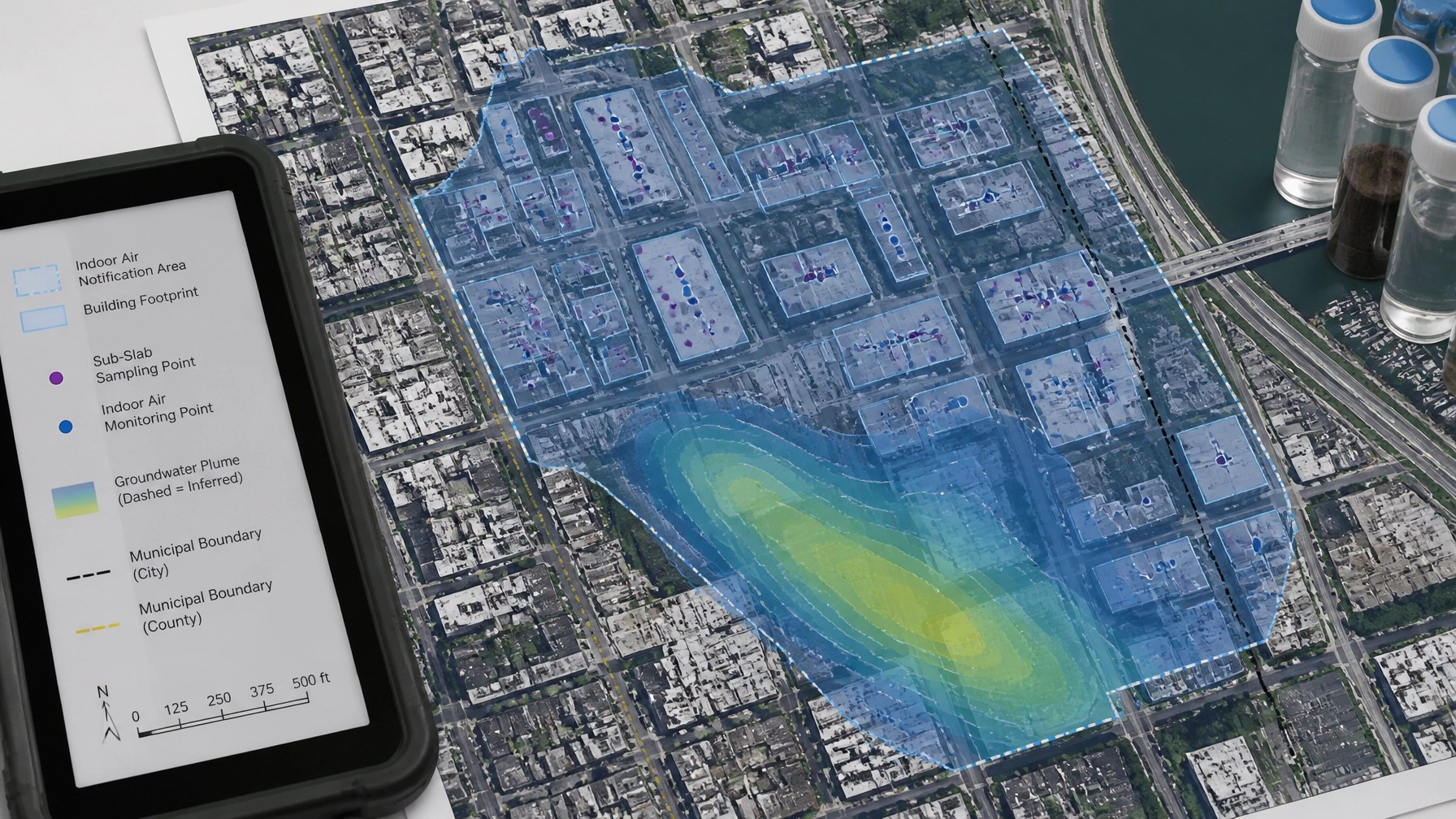 Indoor Air Notification Area mapping and vapor intrusion monitoring