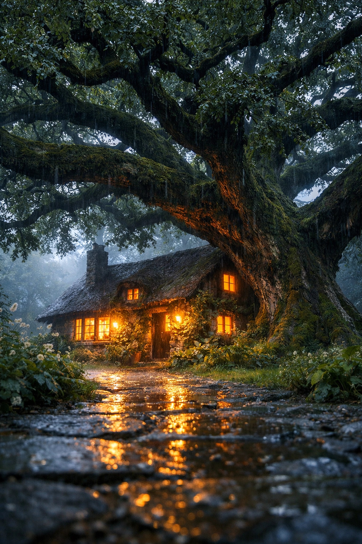 Large oak tree sheltering a cottage symbolizing the permanent protection of final expense insurance.