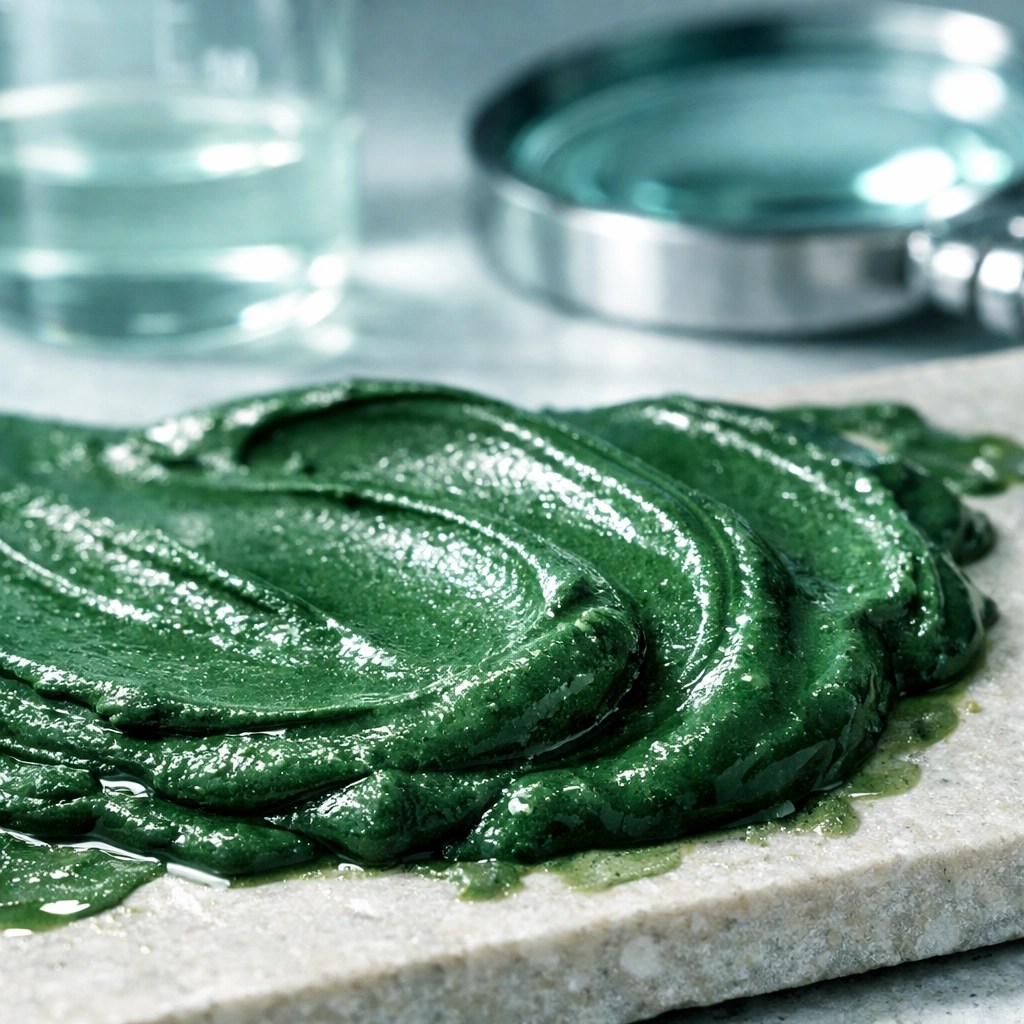 Smooth French Green Clay paste for deep skin detox and scientific recovery applications.