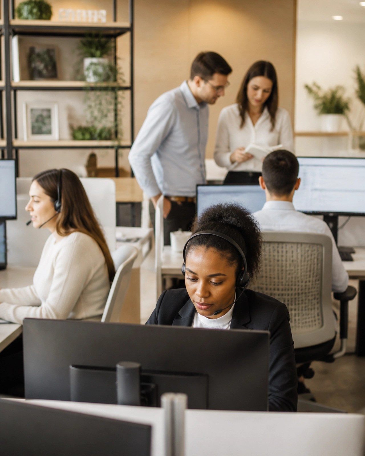 Inside sales team working in a modern office