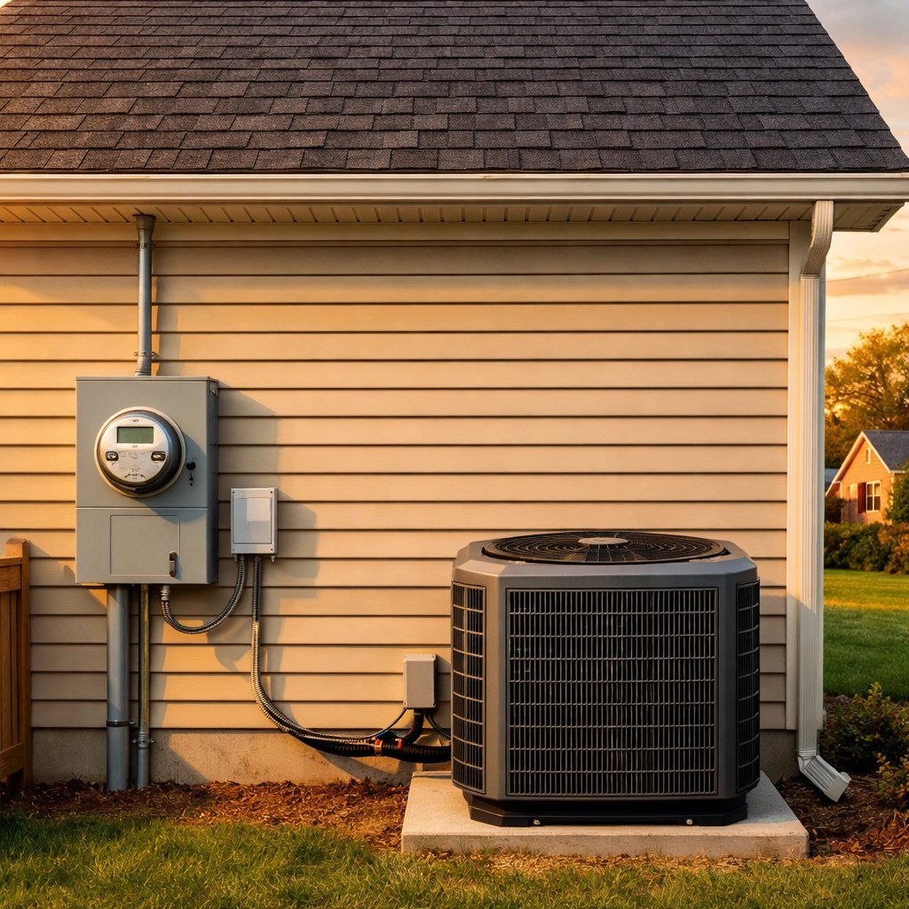 Well-maintained home exterior showing roof, HVAC system, and updated siding for lower insurance costs