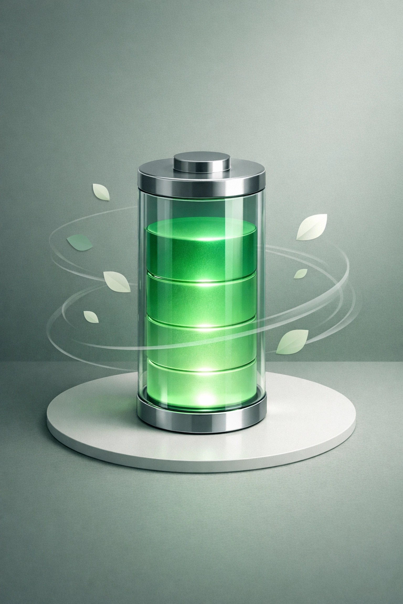 Stylized laptop battery cell glowing with emerald energy for long-lasting power and efficiency.