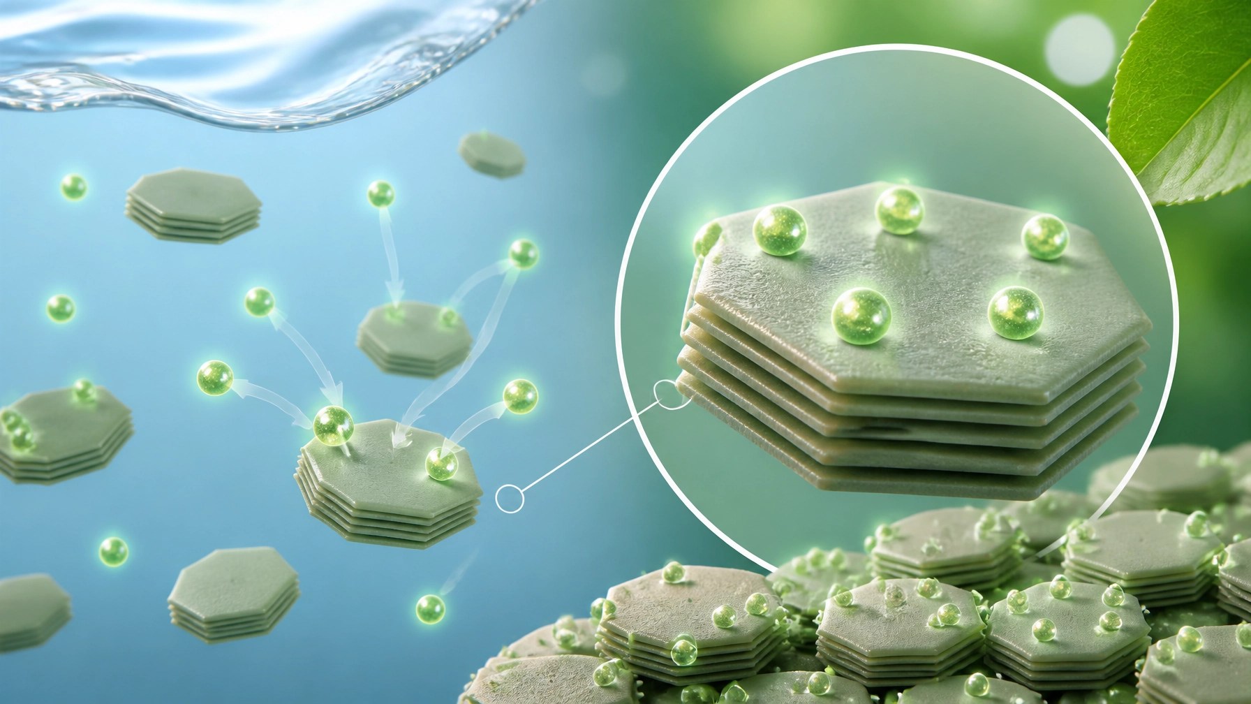 Conceptual illustration of clay adsorption
