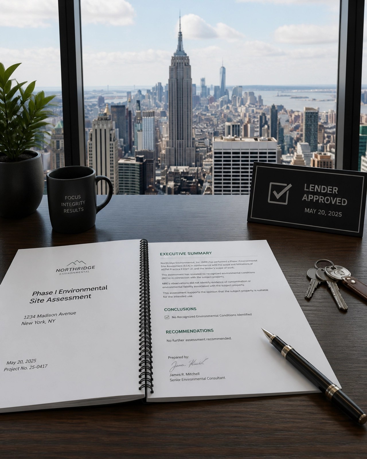 Successful project closing document and pen
