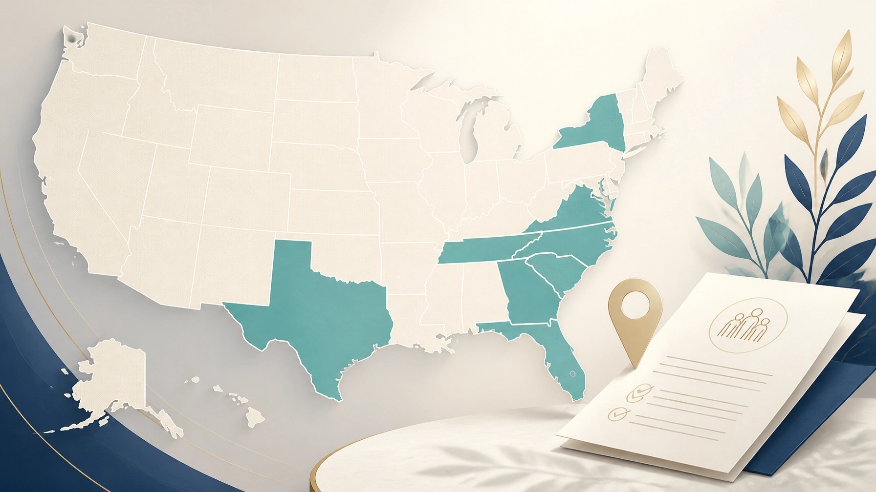 Stylized map highlighting the eight states served for final expense planning