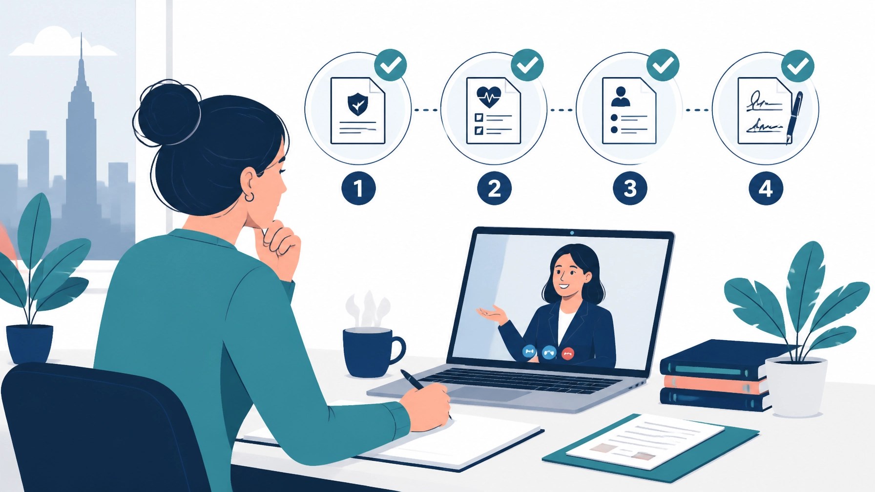 New York resident following a simple four-step health insurance enrollment action plan with advisor support