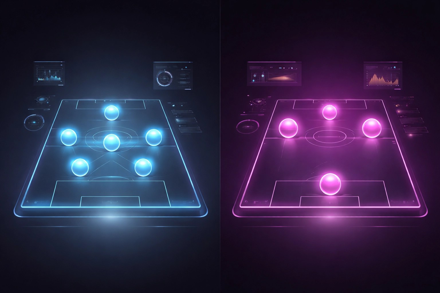 Visual comparison of 3-5-2 and 3-4-3 FPL formations emphasizing midfield and forward strengths