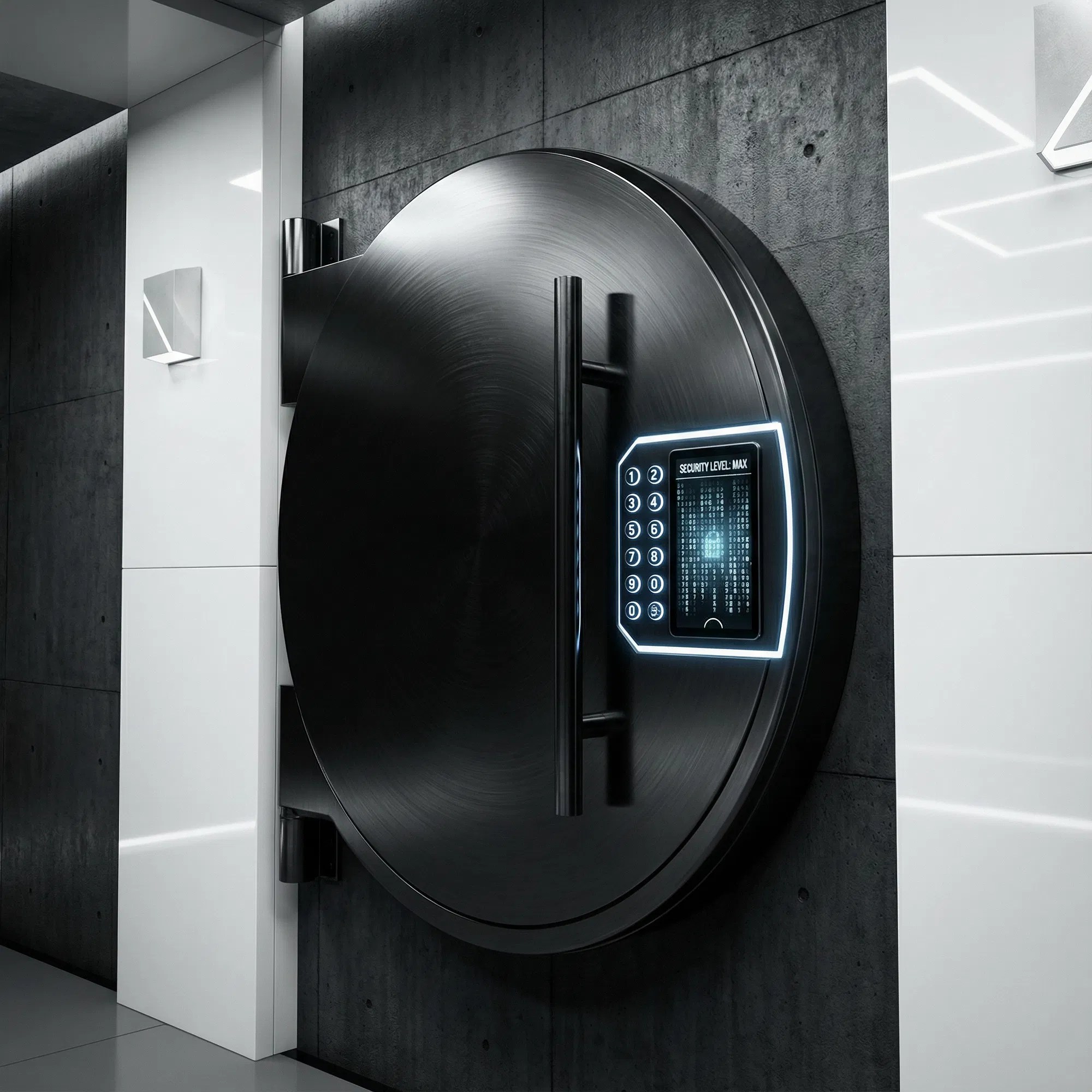 Secure vault door representing institutional-grade custody, privacy, and digital protection