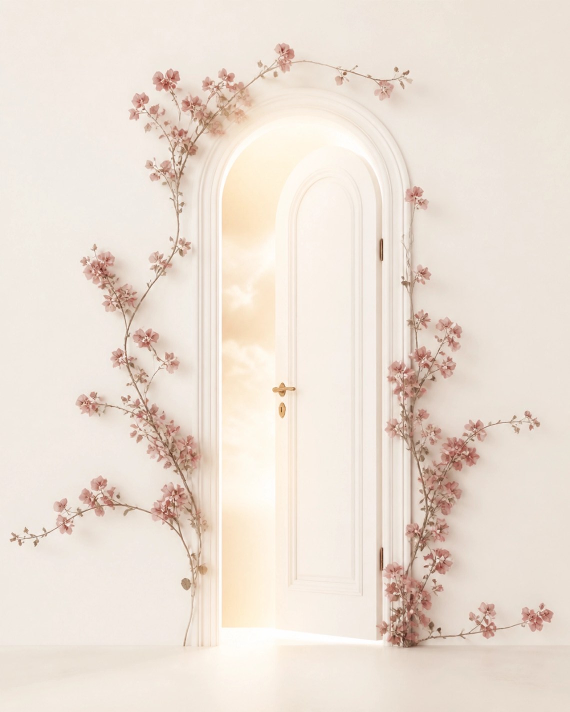 3 Signs God Is Steering , and 3 Ways You Need to Roll 5 An elegant arched doorway slightly ajar with warm celestial light and soft rose accents.