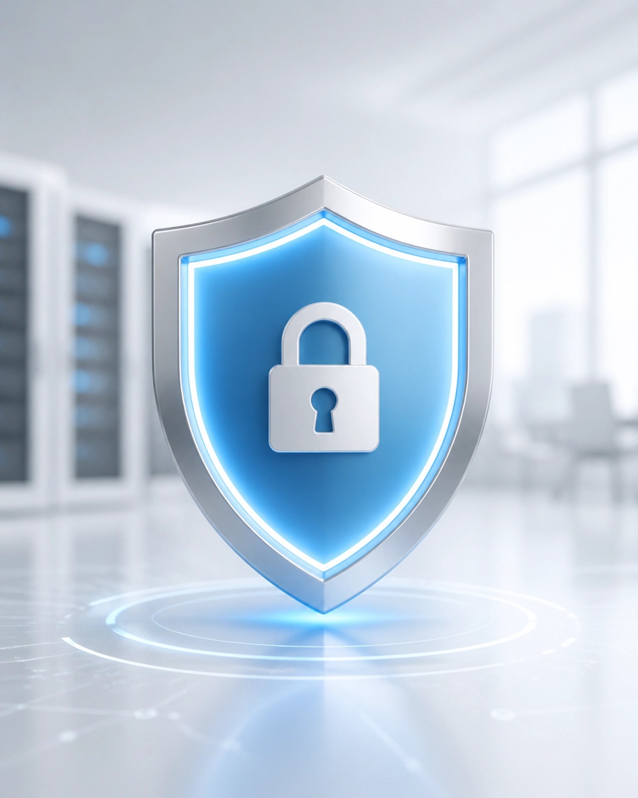 Digital illustration of a matte 3D shield icon representing professional website security and technical integrity.