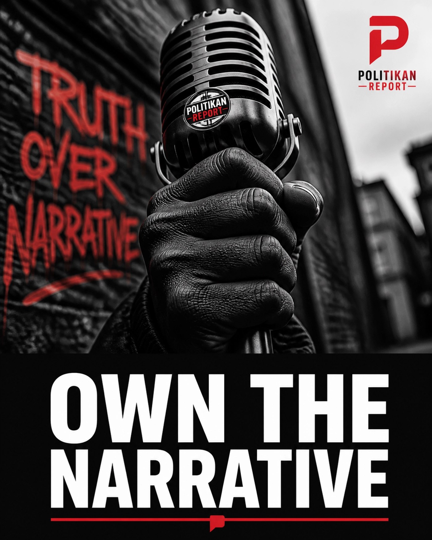 Close-up of a hand gripping a microphone to own the narrative in professional urban broadcasting.