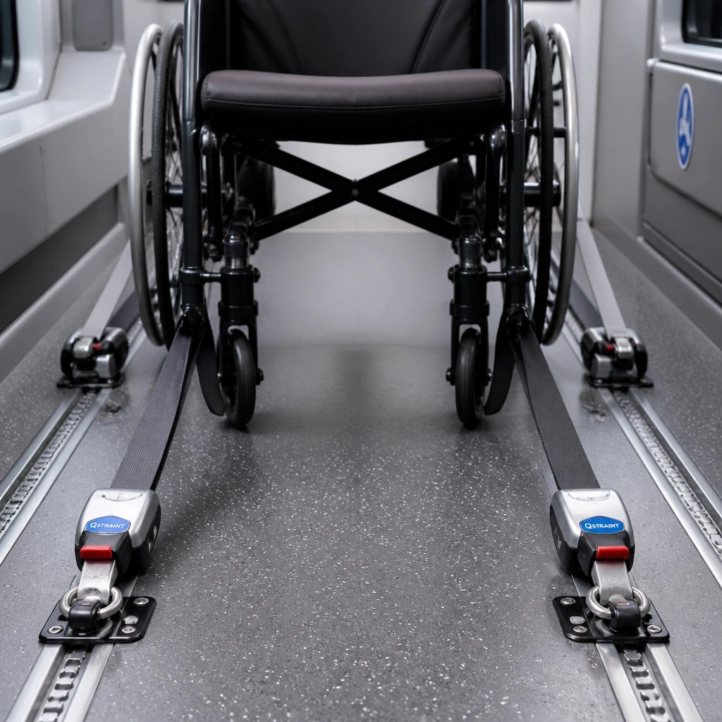 Close-up of professional wheelchair securement straps