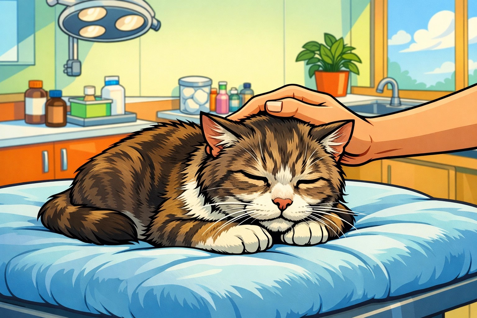 [IMAGE] Senior cat comforted during exam