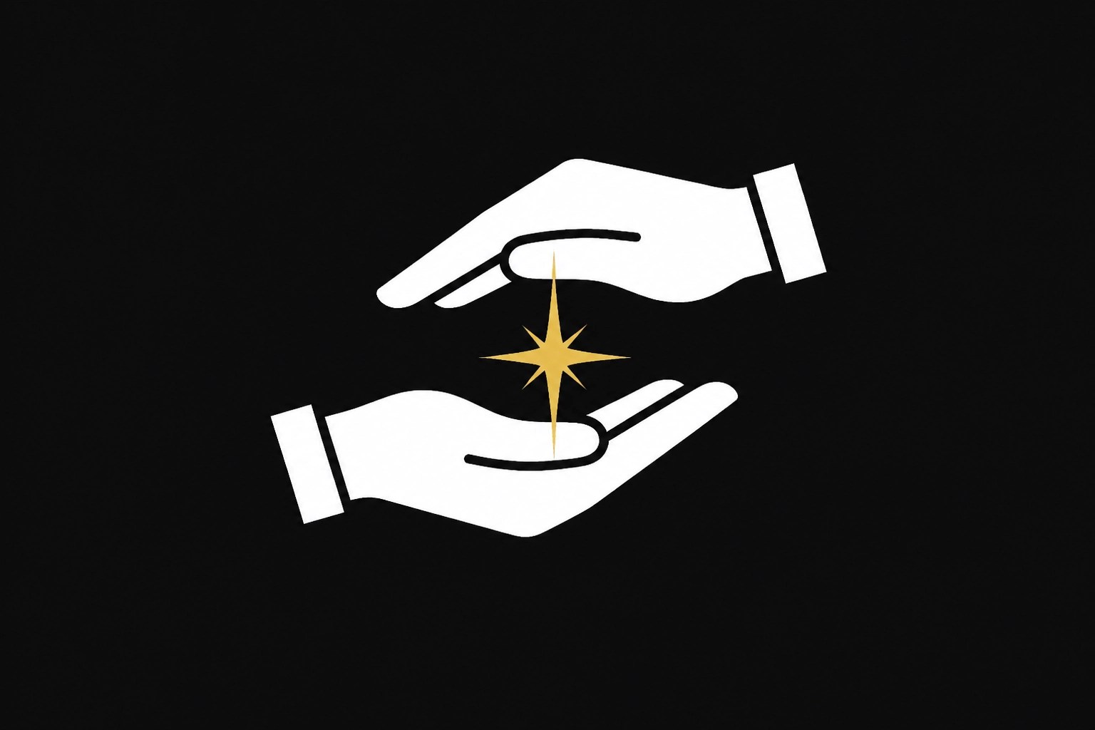 Two minimalist hands meeting to represent mentorship and legacy on a dark background