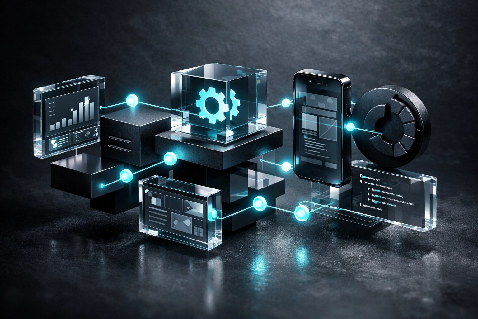 Interconnected modules representing a scalable Webflow design system for agency growth.