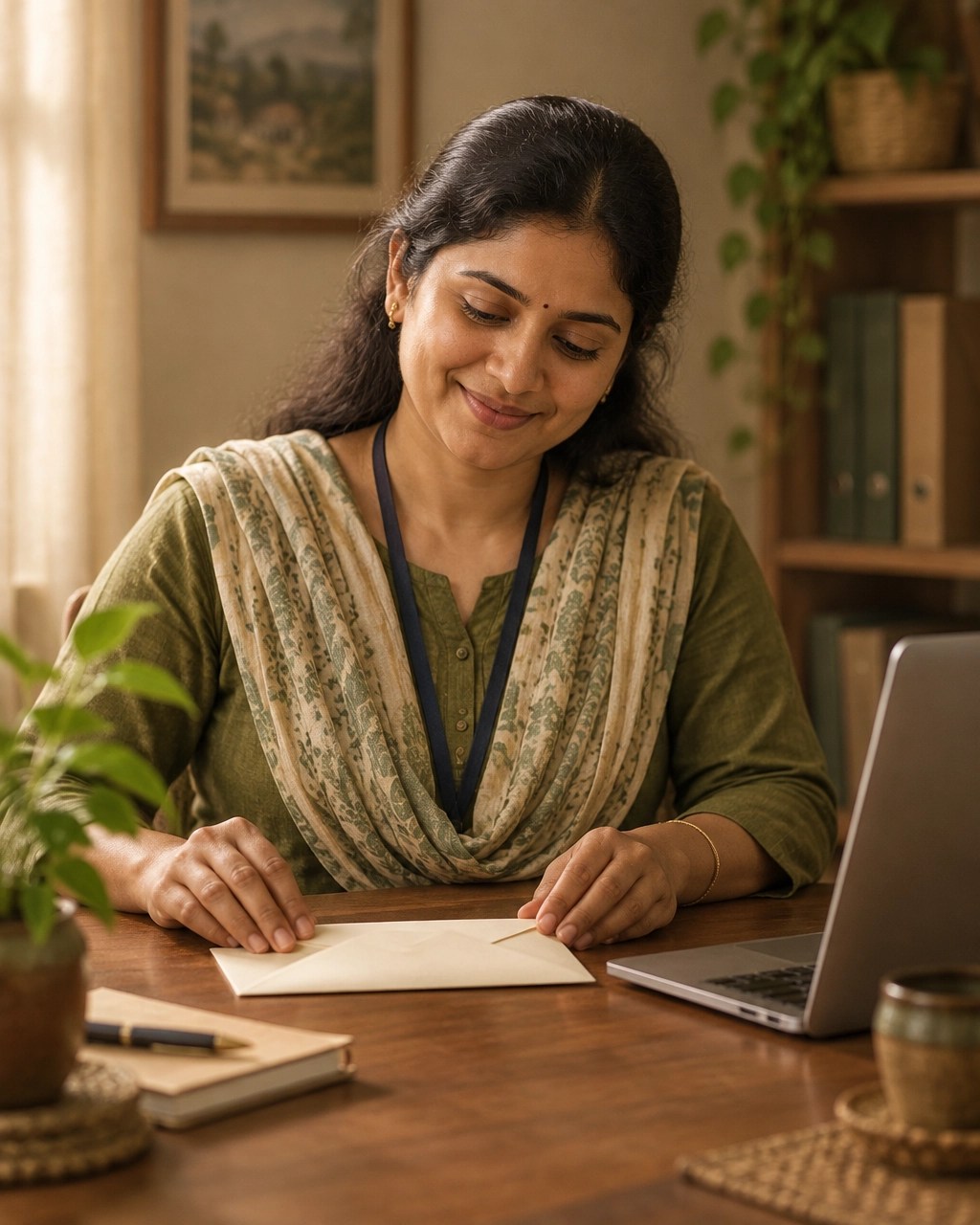 An NGO coordinator preparing a donation certificate for a supporter