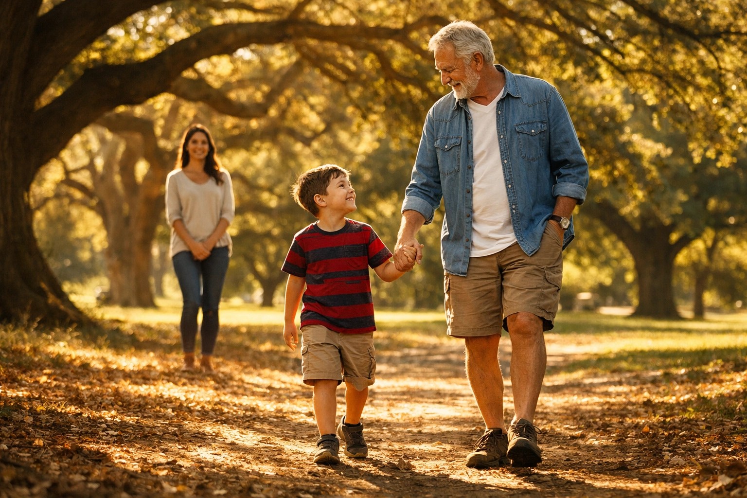 Grandfather walking with his grandson, showing the legacy of protection provided by a final expense insurance plan.