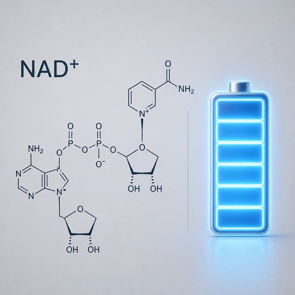 Infographic of NAD+ as a fully charged battery