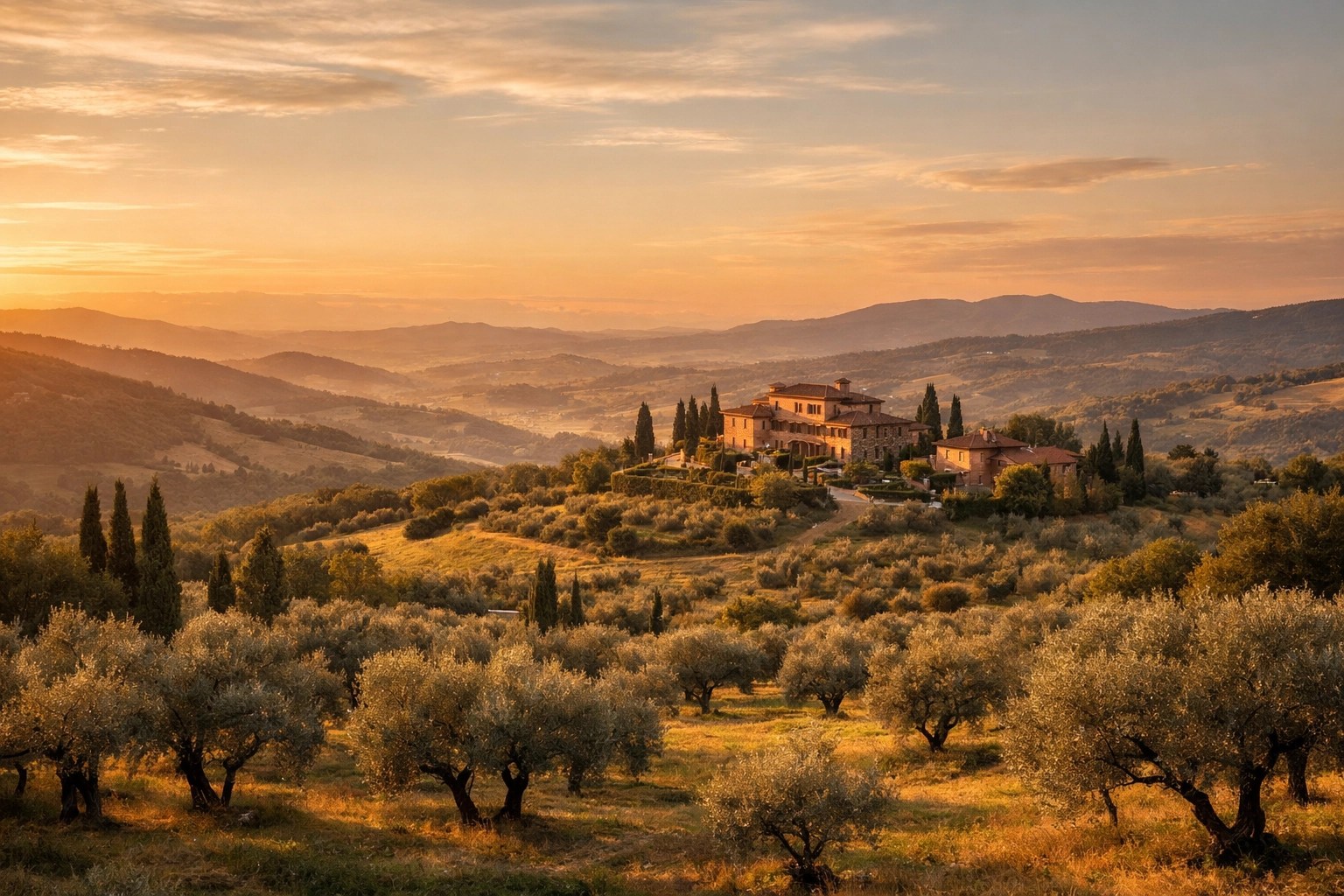 Umbria rolling hills and olive groves