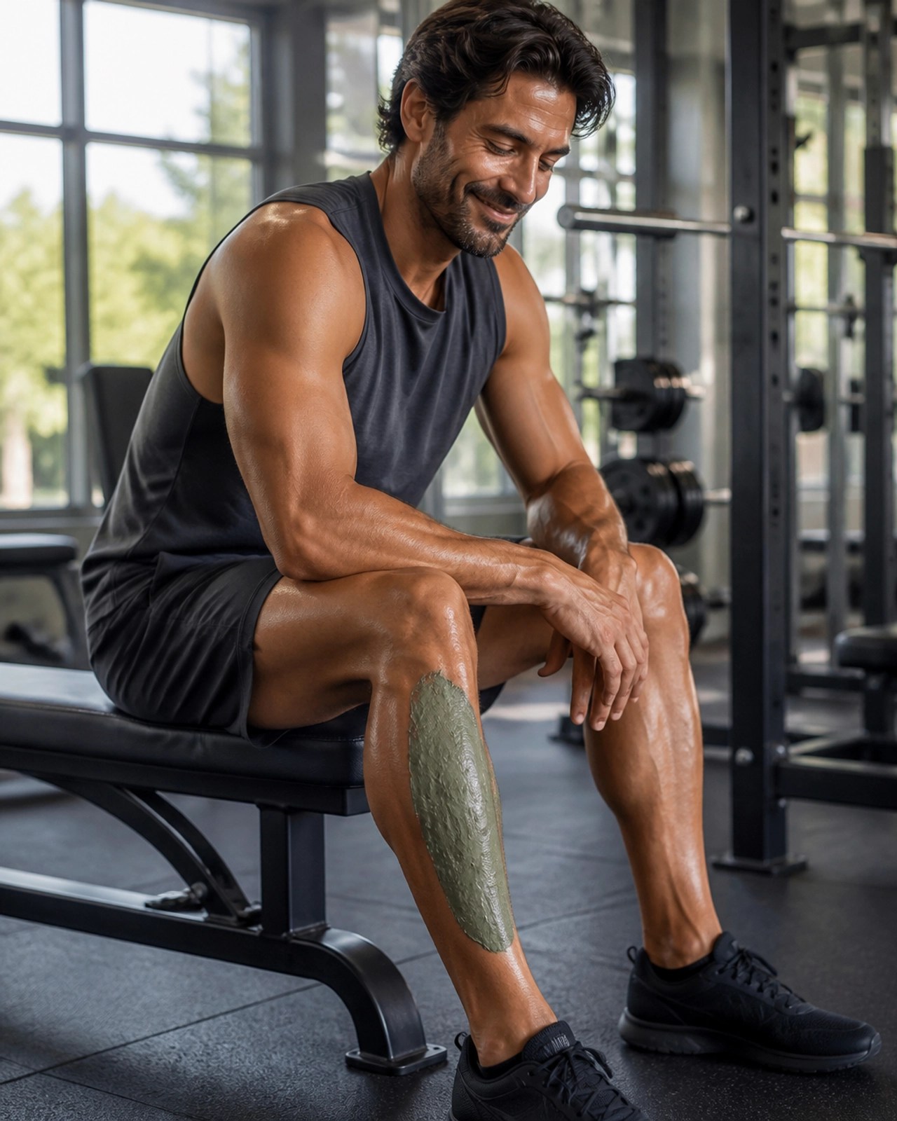 Athlete with clay applied to their calf for muscle recovery
