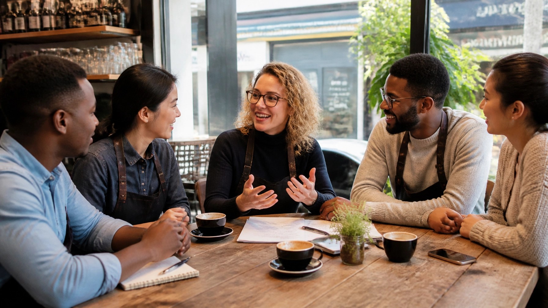 Small business owners collaborating and discussing value