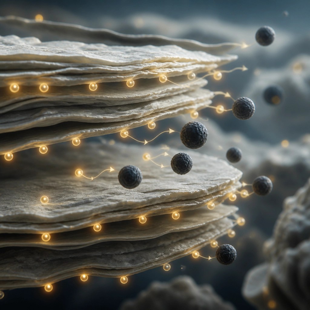Microscopic visualization of clay particles attracting toxins