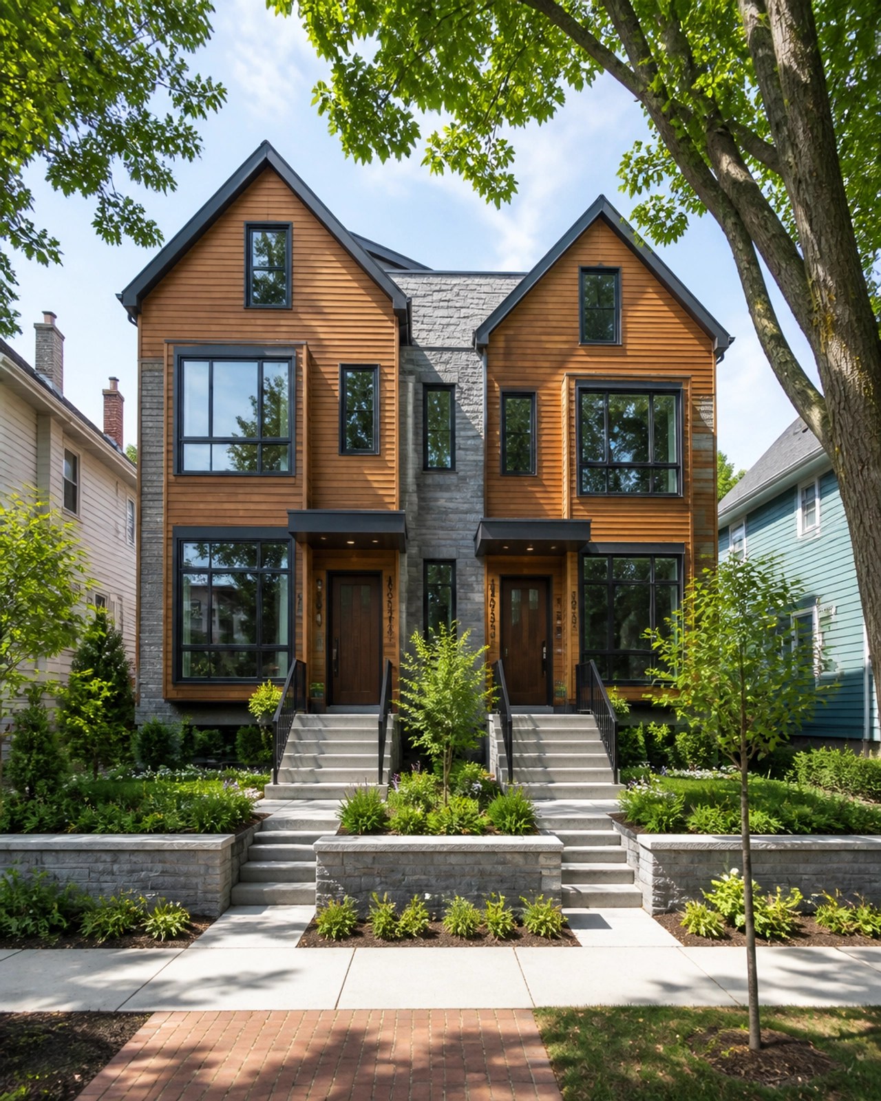 A modern missing middle duplex in a Maryland neighborhood