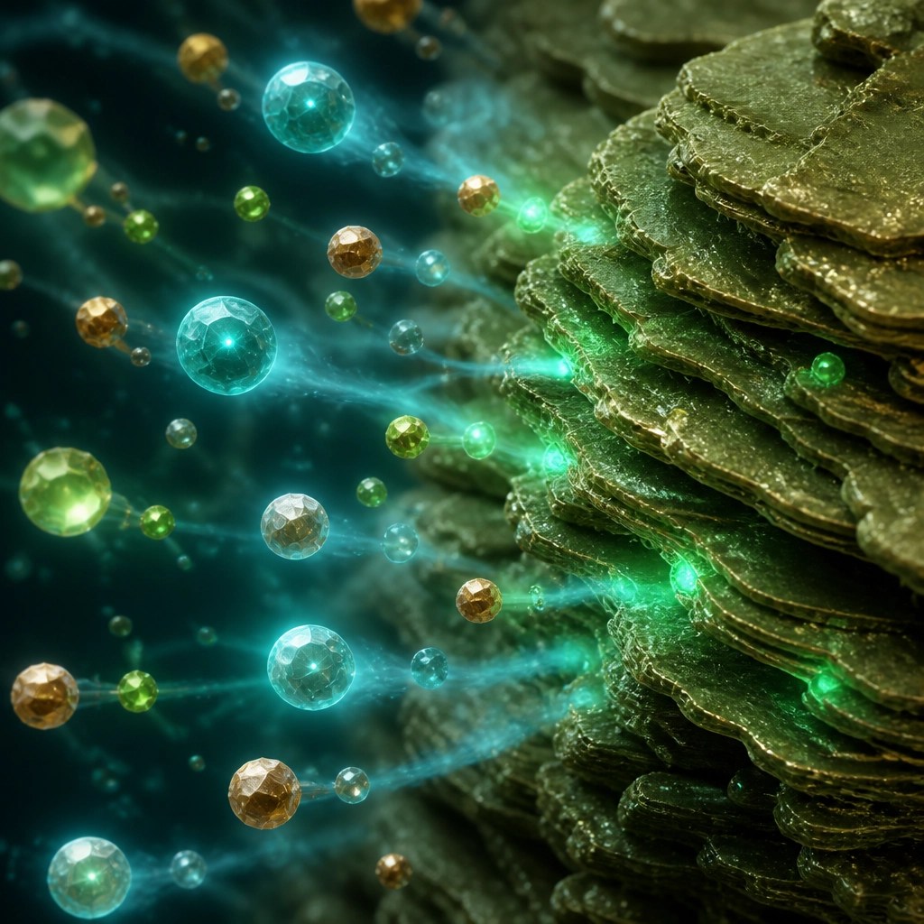 Abstract representation of Ion Exchange science with glowing particles