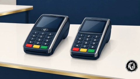 Two ordinary, unbranded payment terminals side by side for visual comparison