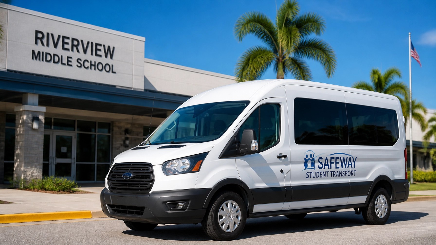 A professional white transport van representing safe and reliable student transportation