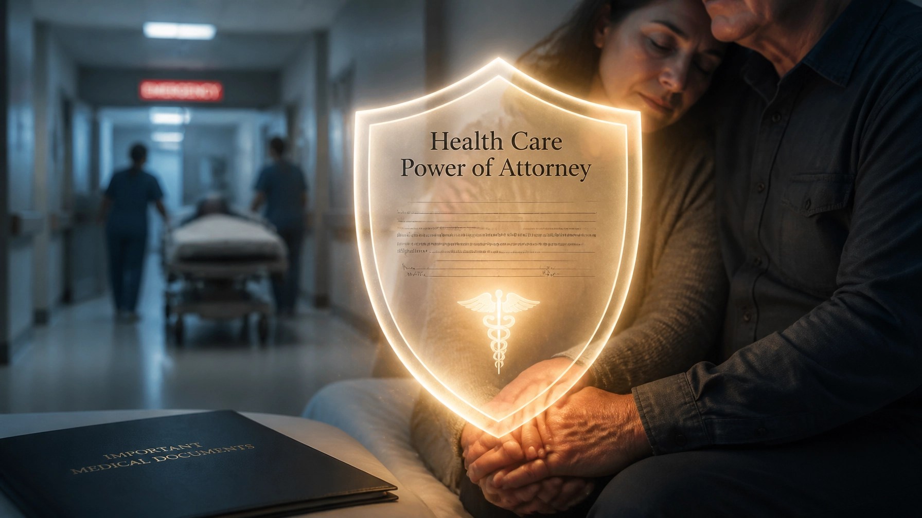 A symbolic image of a medical document acting as a protective shield, providing peace of mind.
