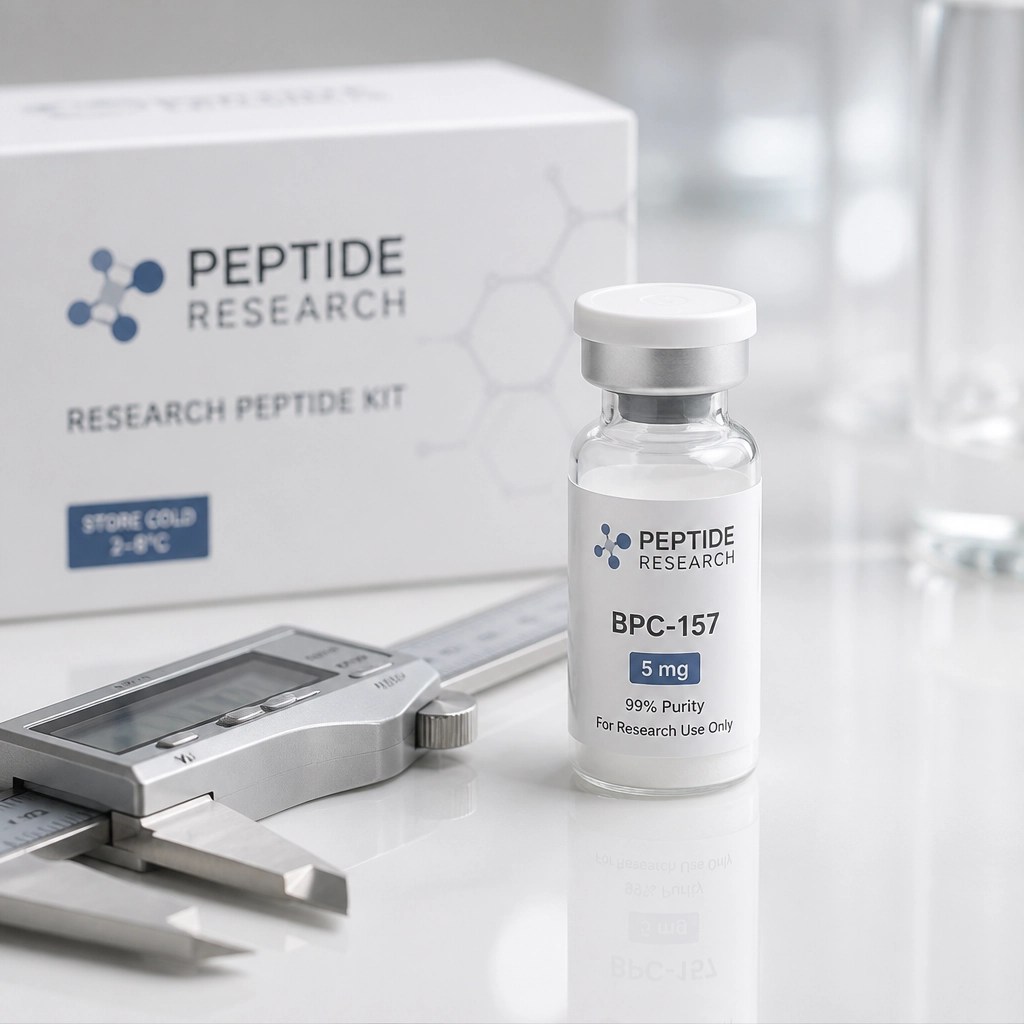 High-end, clinical product photography of a WLA research peptide vial, emphasizing purity and professional standards.
