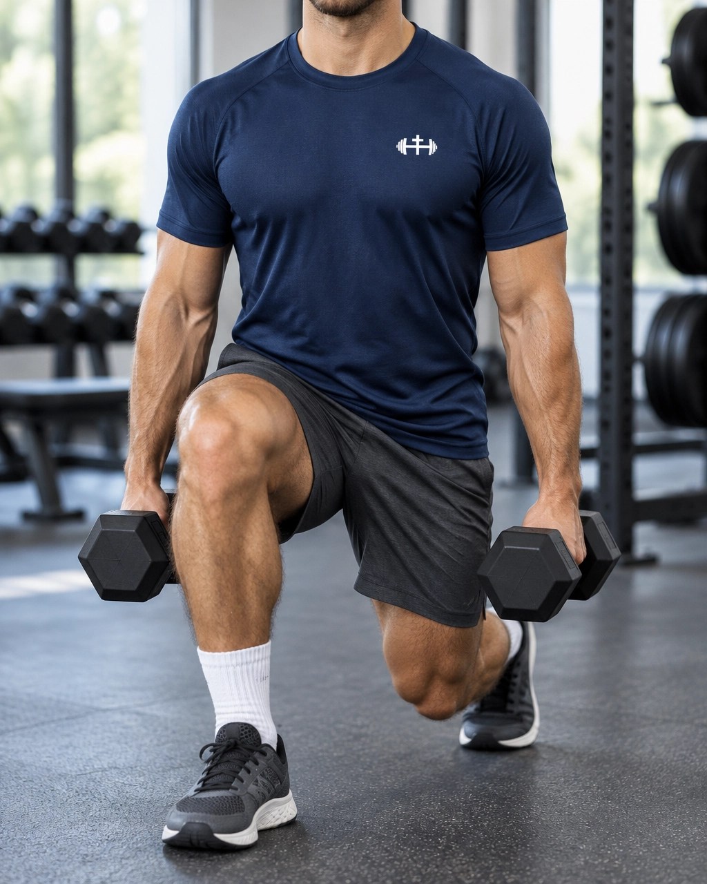 Athlete training in faith-based activewear inside a modern gym