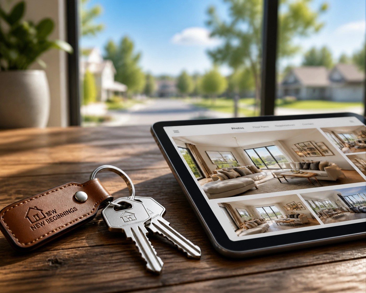 Silver house keys and a digital tablet representing a first-time homebuyer's journey in Maryland.