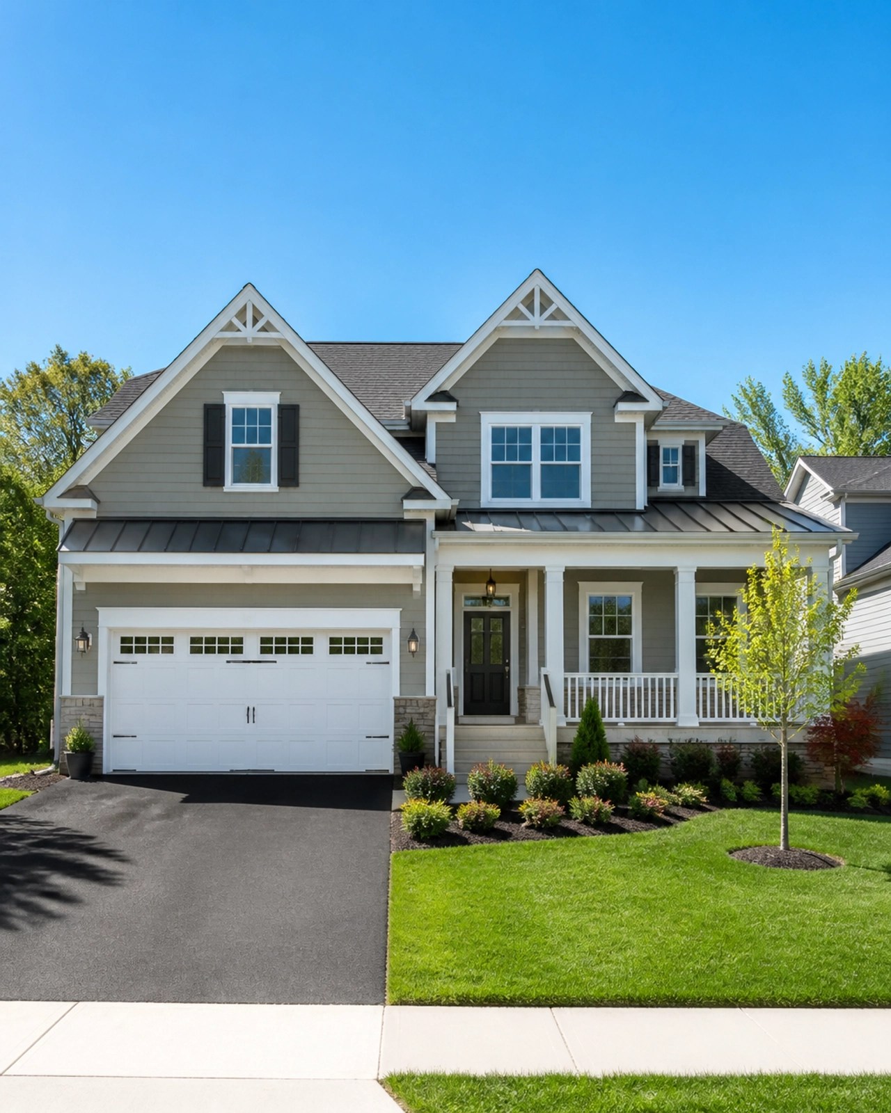 A modern Maryland suburban single-family home with clean landscaping