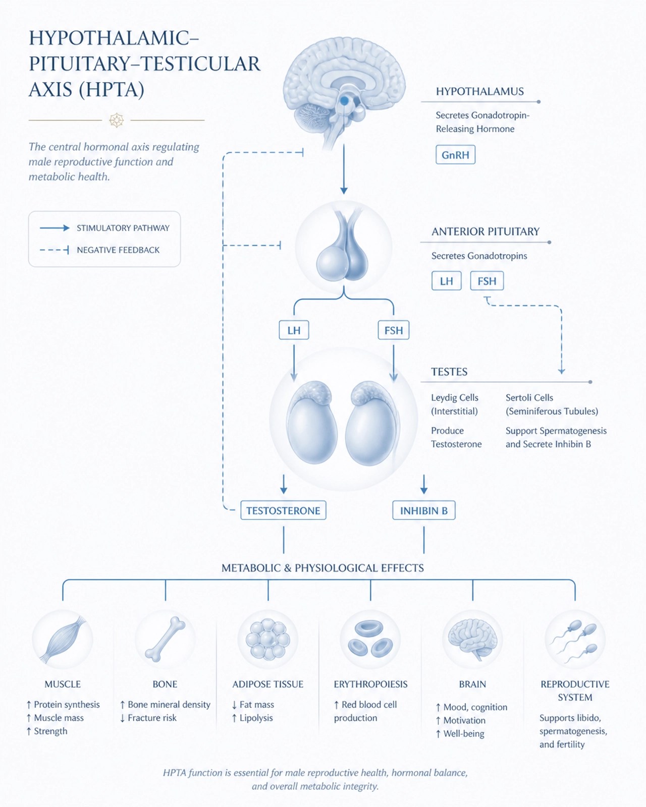 Minimalistic diagram illustrating the HPTA axis with soft blue and white tones