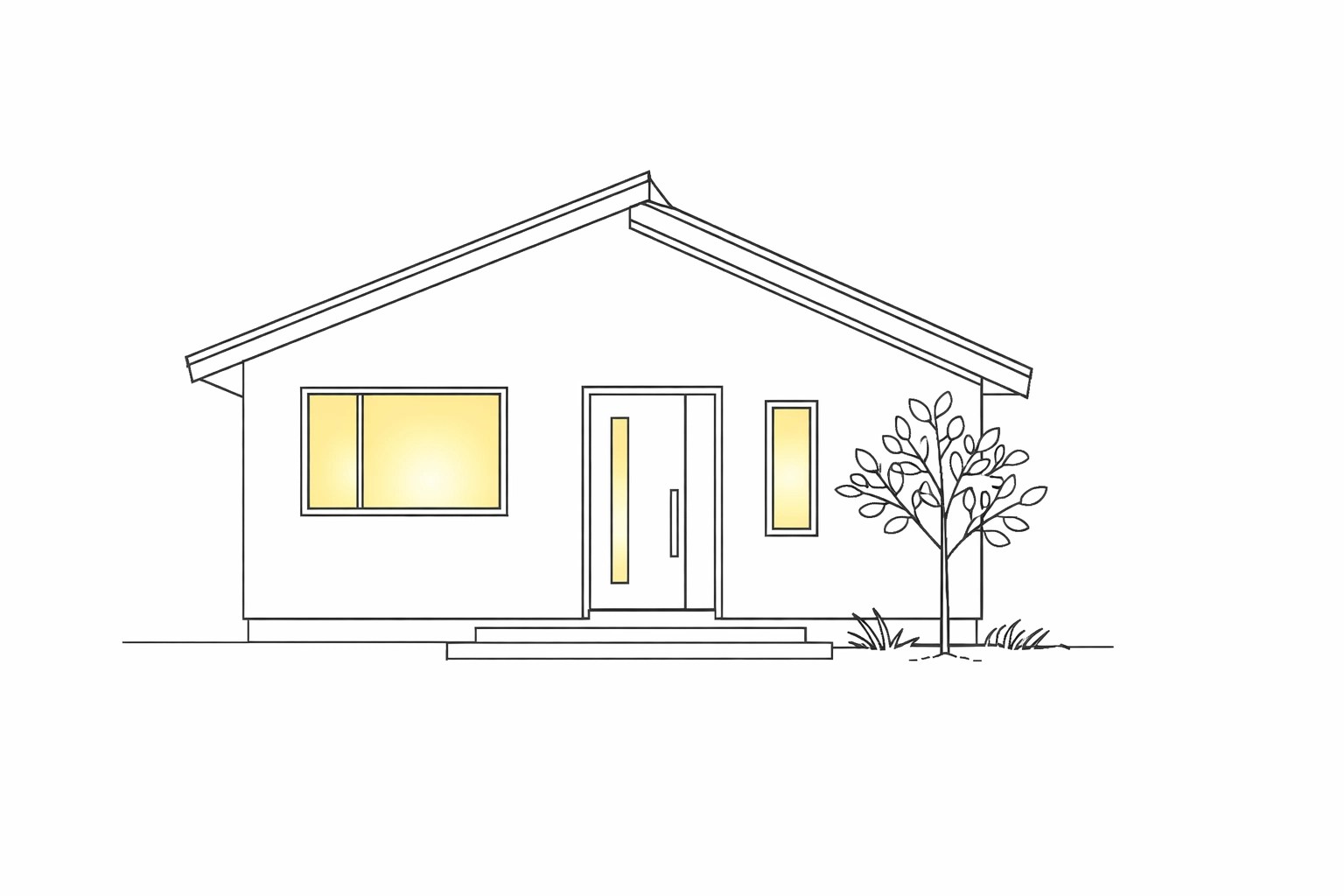 Clean architectural drawing of a completed contemporary home facade built with professional quality.
