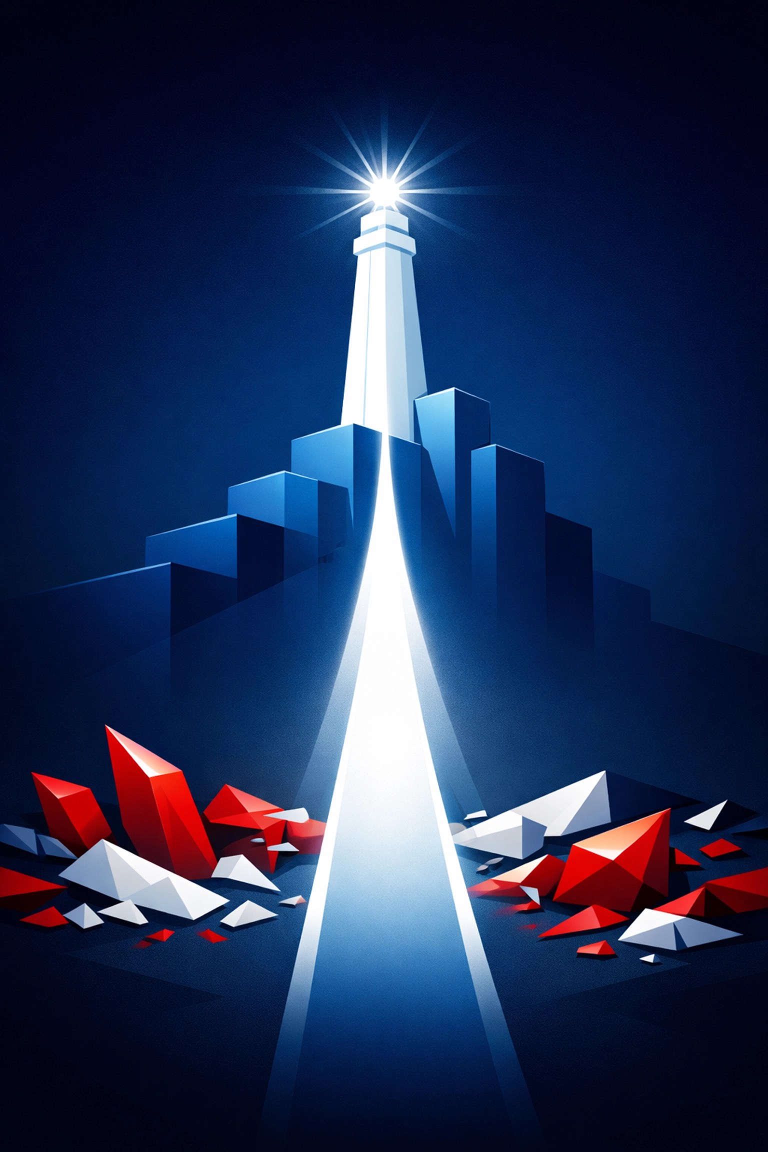 Minimalist patriotic beacon representing spiritual leadership and light in darkness