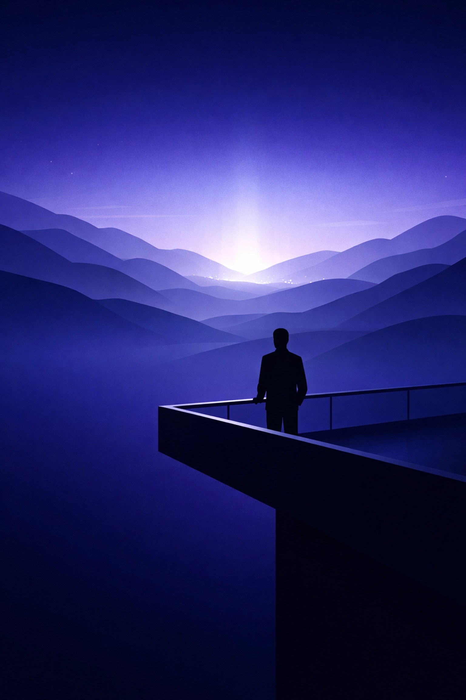 Silhouette viewing a glowing horizon, symbolizing strategic leadership and Wicomico’s future potential.