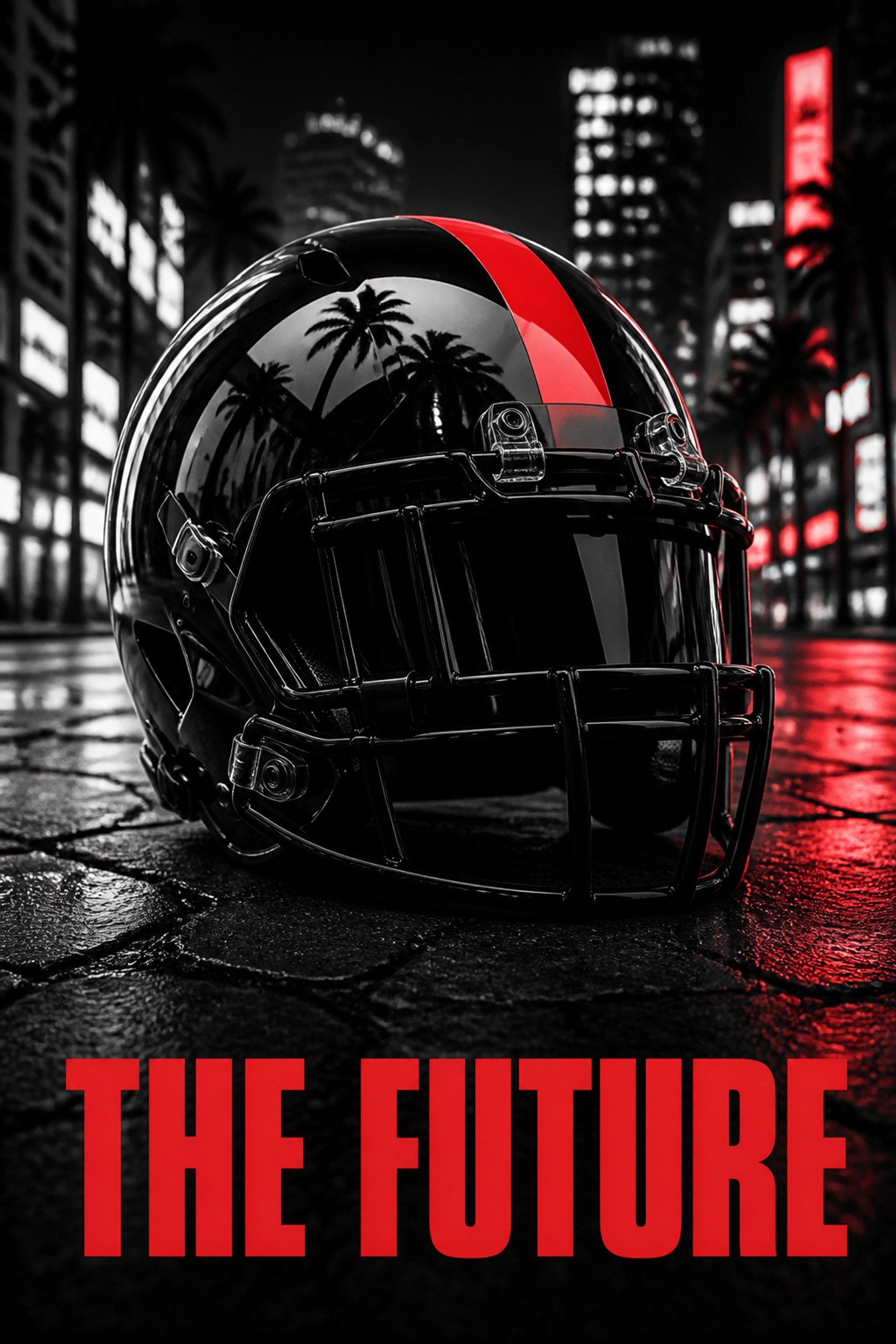 Football helmet on an urban street representing NFL draft picks investing in their local communities.