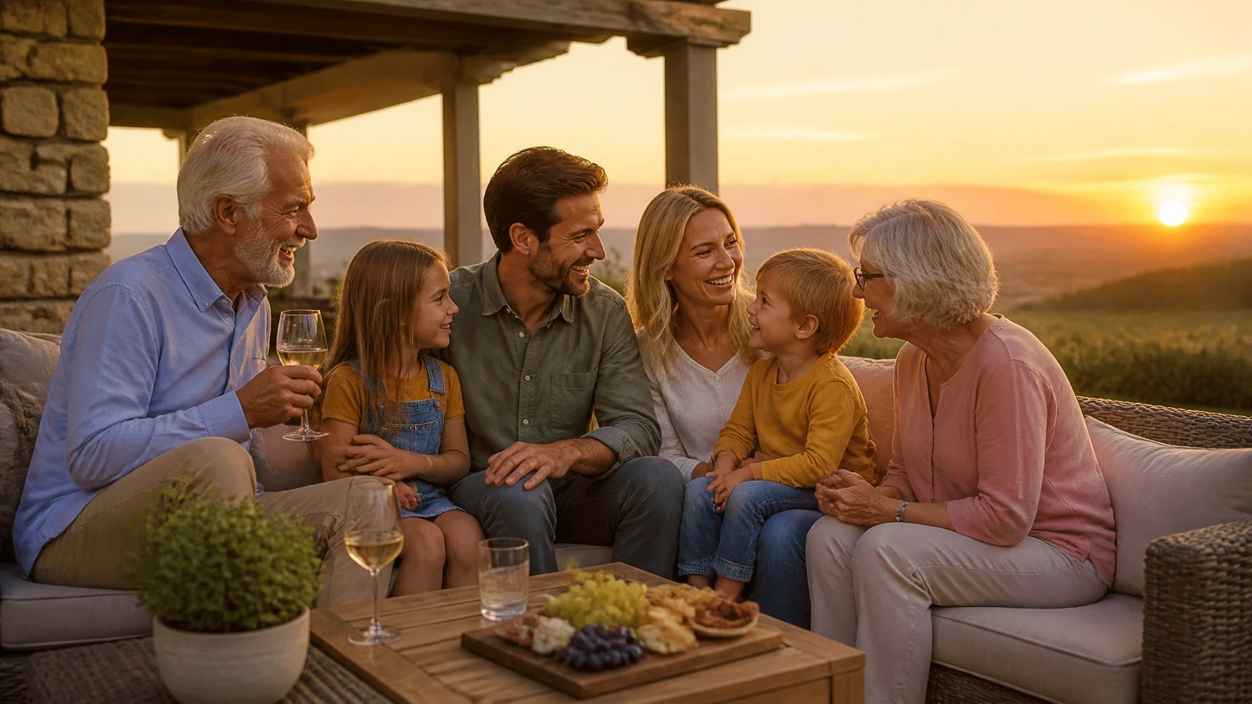 A multi-generational family sitting together, representing legacy and wealth transfer